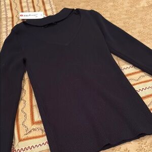 NWT Simplee Black Ribbed V-Neck Sweater, Cotton/Nylon Blend, S
